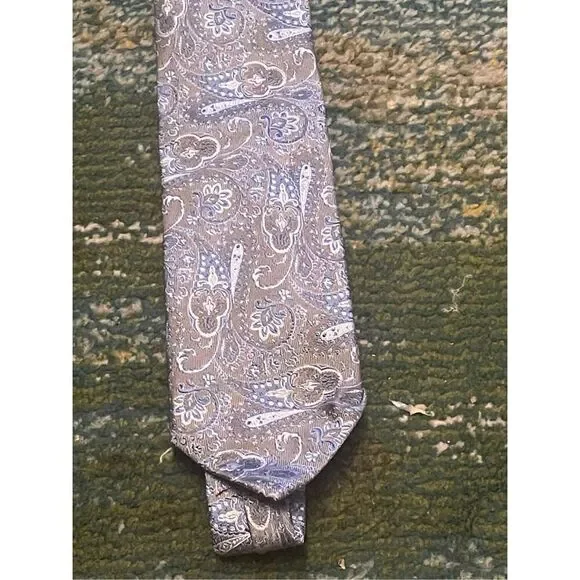 NWT David Donahue Paisley Silk Italian Handmade Neck Tie Gray Blue - Picture 9 of 14